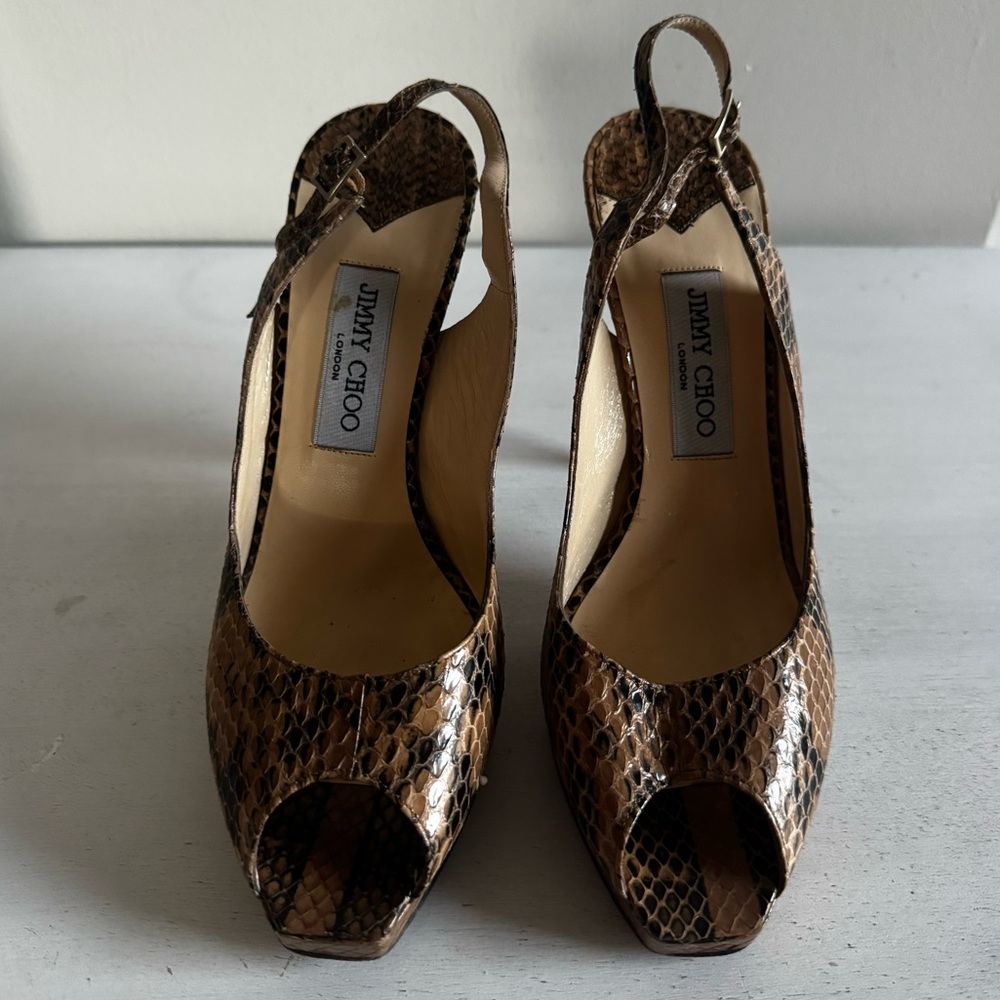 Jimmy Choo Vintage Snakeskin Leather Peep Toe Platform Slingback Pump Heels - Picture 14 of 14